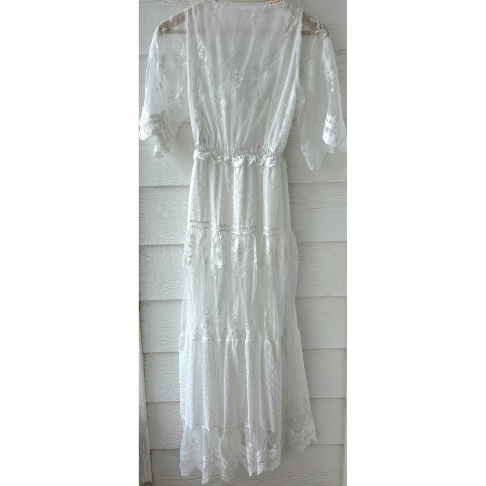 NEW Boho White Swiss Dot Lace Maxi Dress Beth Dutton Yellowstone Westerncore M - Picture 6 of 8